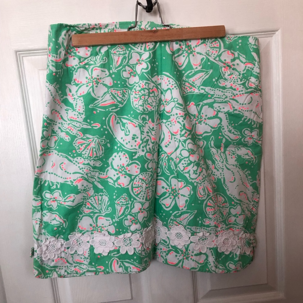 Women's Lilly Pulitzer Corrie Skirt 2013 Glenda green print lined Sz 12 pockets